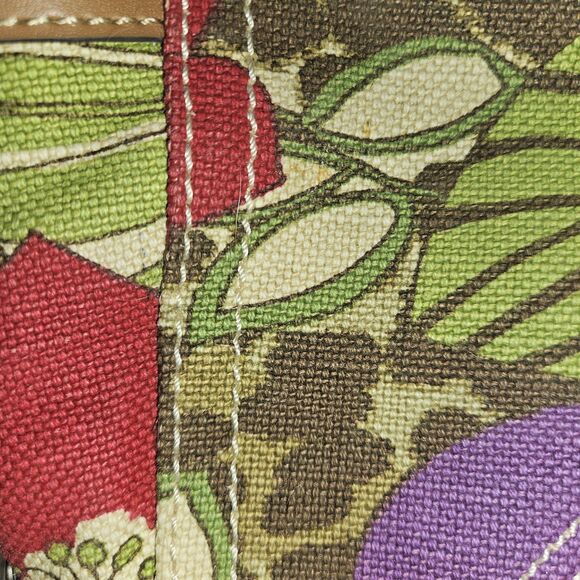 Y2K Relic Fossil Leopard Floral Bag Purse Wooden Handles Crossbody Denim Canvas - Picture 14 of 16